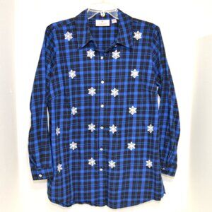 Quacker Factory Women’s Blue Long Sleeve Flannel Shirt